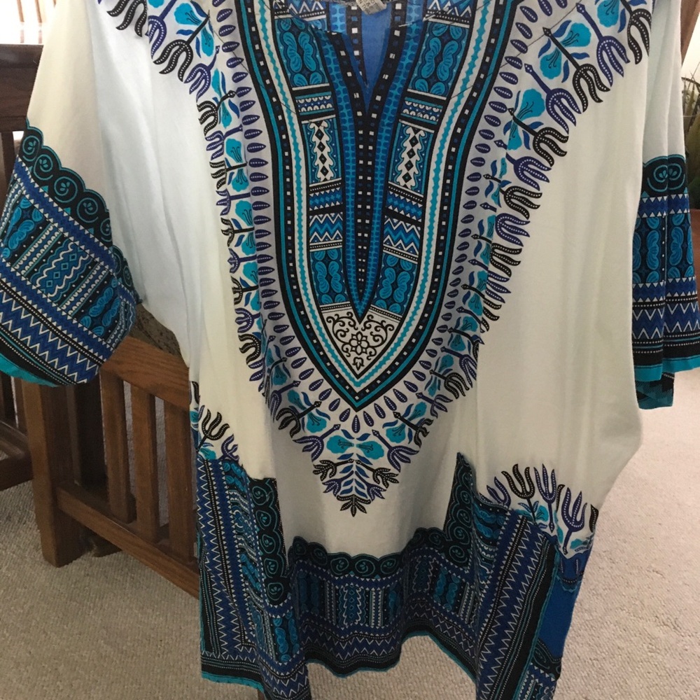 Women’s White Tunic with Blue Tribal Print